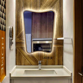 Туалетное зеркало в европейском стиле, туалетное зеркало в форме спальни, туалетное зеркало в ванной, туалетное зеркало в ванной, интеллектуальное светодиодное зеркало с защитой от запотевания.