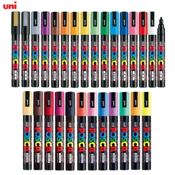 Краска-маркер Uni Posca, ПОЛНЫЙ комплект, цвет плаката Mitsubishi, Маркировочная ручка ВСЕХ цветов Medium Point (PC-5M) 28 цветов
