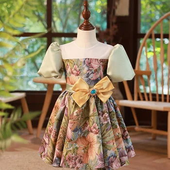 Элегантное платье в цветочек с бантом для маленьких девочек, вечерние платья для выпускного вечера, детское бальное платье на День рождения, детский бутик Vestido
