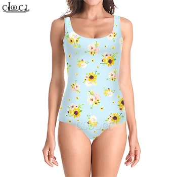 Женский купальный костюм CLOOCL, элегантная спортивная одежда с цветочным 3D-принтом, сексуальная пляжная одежда, купальные костюмы, цельный купальник