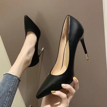 женские туфли-лодочки на высоком каблуке 10 см, женские пикантные туфли-лодочки на высоком каблуке, черные туфли для женщин