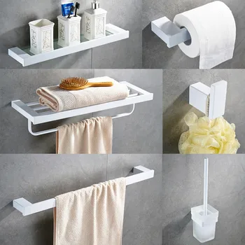 Вешалка для полотенец MTTUZK SUS304 из нержавеющей стали, вешалка для полотенец, белая Полка, набор оборудования для ванной комнаты, крючок для халата, Туалетная щетка, аксессуары для ванной комнаты