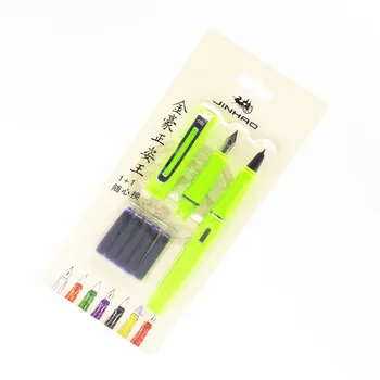 Jinhao 599 Флуоресцентная зеленая ручка 5шт Синие чернила Средний кончик тонкая перьевая ручка Студенческая каллиграфическая ручка офисный Бизнес