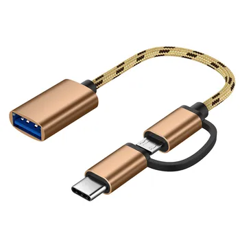 Кабель-адаптер OTG 2 в 1 с нейлоновой оплеткой от USB 3.0 до Micro USB Type C Адаптер синхронизации данных для Huawei для MacBook U Disk OTG