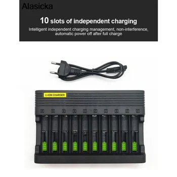 Зарядное Устройство 18650 10 Слотов EU US Plug Smart Charging 4,2 В Литий-ионная Аккумуляторная Батарея Зарядные Устройства 16340-14500-18650-17500