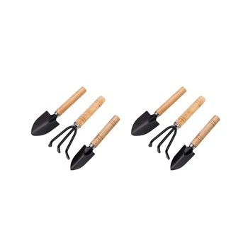 Набор из 6 мини-садовых инструментов, ручных инструментов для посадки, маленькой лопаты, граблей, лопатки, инструментов для посадки с деревянной ручкой