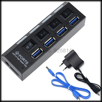 DHL или EMS 50 шт Новый 4-портовый Концентратор USB 3.0 С Адаптером Питания Вкл/Выкл