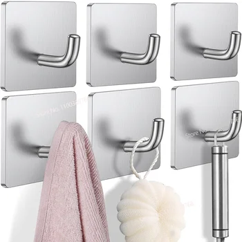 304 Крючка из нержавеющей стали, прикрепляемые к стене, Самоклеящиеся Офисные крючки, вешалка для полотенец в ванной, ключи для кухни