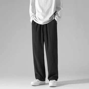 LUKER CMSS, мужские повседневные брюки, деловые стрейчевые, приталенные, с эластичной талией, для бега трусцой, Корейские Классические Тонкие Черно-серые брюки, мужские