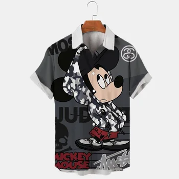 Бренд Disney Mickey, мужская рубашка поло с 3D-принтом и анимацией Микки, короткий рукав в стиле Harajuku, приталенный топ Y2k