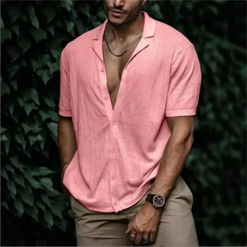 2023 Летние Новые рубашки Мужская Винтажная рубашка однотонного цвета с коротким рукавом, уличная мужская дизайнерская одежда Оверсайз большого размера