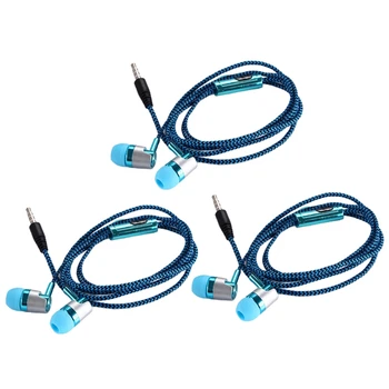 3X H-169 3,5 Мм Проводка MP3 MP4 Для Сабвуфера С Плетеным Шнуром, Универсальные Музыкальные Наушники С Управлением Wheat Wire (синий)