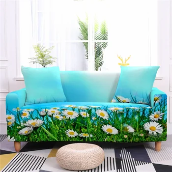 Чехол для дивана с рисунком природного пейзажа, Эластичное полотенце для дивана с цветочным рисунком из полиэстера для мебели для гостиной, кресла, дивана-кровати, чехла для дивана