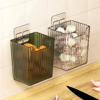 Настенная корзина для чеснока и имбиря, Прозрачная пластиковая корзина для кухонного стола, Корзина для хранения в ванной, Кухонный органайзер