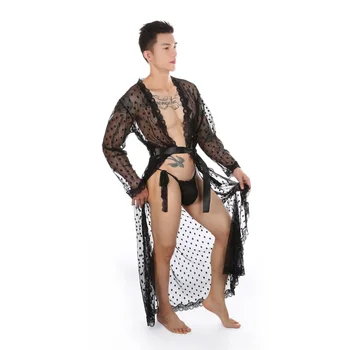 CLEVER-MENMODE Сексуальное женское белье, халат, кружевной прозрачный длинный халат, пижама, эротический прозрачный мужской халат и пижамы-стринги