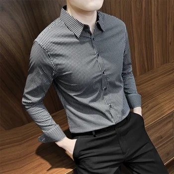 Облегающая Корейская темпераментная эластичная мужская рубашка Без морщин, топы, рубашки для мужчин, одежда, Camisas y Blusa