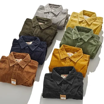 Стильная мужская куртка-рубашка из плотного вельвета с винтажным дизайном для осени и зимы