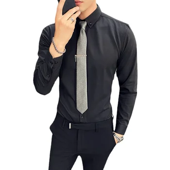 Новинка 2023 года, новая британская модная мужская рубашка M-3XL в тон, однотонная мужская рубашка с длинными рукавами на белой основе