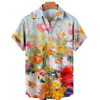 Гавайская рубашка Harajuku 2022, мужская и женская модная рубашка с коротким рукавом и принтом в виде 3D-картины маслом, модная рубашка большого размера