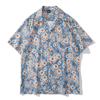 Мужские Гавайские рубашки с цветочным принтом и воротником на пуговицах, летние Ретро-рубашки для мужчин, мужской топ