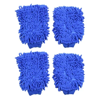4X Супер впитывающие перчатки из микрофибры и синели для мытья и воска, рукавицы для автомойки (синие)