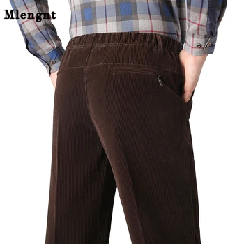 Теплые мужские весенне-осенние вельветовые брюки с эластичной резинкой на талии, хлопковые свободные брюки, мужские удобные брюки, мужская одежда большого размера