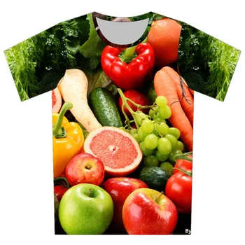 Joyonly Children 2022, Летняя яркая 3D футболка, забавные футболки с фруктами, апельсин, Яблоко, Виноград, огурец, перец, детская футболка, Детская одежда