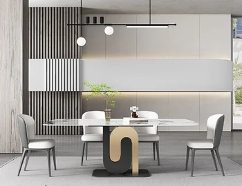 Итальянский минимализм 2023 года, новый высококачественный дизайнерский обеденный стол из каменной плиты, современный простой прямоугольник