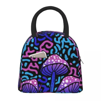 Mushroom Art Многоразовая портативная сумка для ланча, безопасная для охлажденных продуктов, теплая сумка для ланча для девочек, сумка для пикника с теплой едой