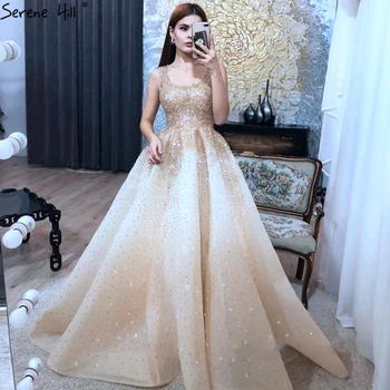 Роскошные вечерние платья без рукавов А-силуэта Serene Hill champagne, Дизайнерские сексуальные платья с кристаллами 2023 BLA70232