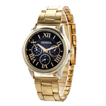 Женские кварцевые часы Geneva fake three eye с черно-белым стальным ремешком, модные женские часы для отдыха