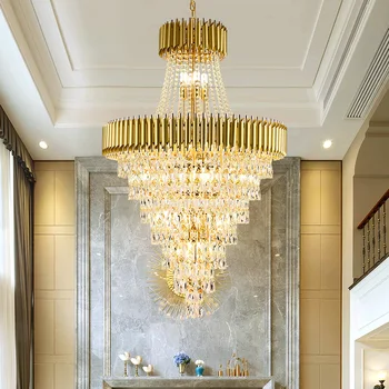 Современная светодиодная хрустальная люстра для гостиной, подвесной светильник в гостиничном холле, роскошный декор для помещений, Лестничный светильник, Круглый Блеск Золота