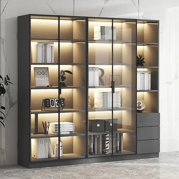 * Пыленепроницаемый книжный шкаф со стеклянной дверцей, витрина, современная светлая роскошная Встроенная книжная полка для домашней гостиной