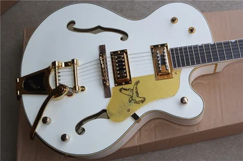 Китайская фабрика изготовила на заказ Новую модель 6120 Джазовой электрогитары Black white semi hollow sole guitar, золотое тремоло bridge16704